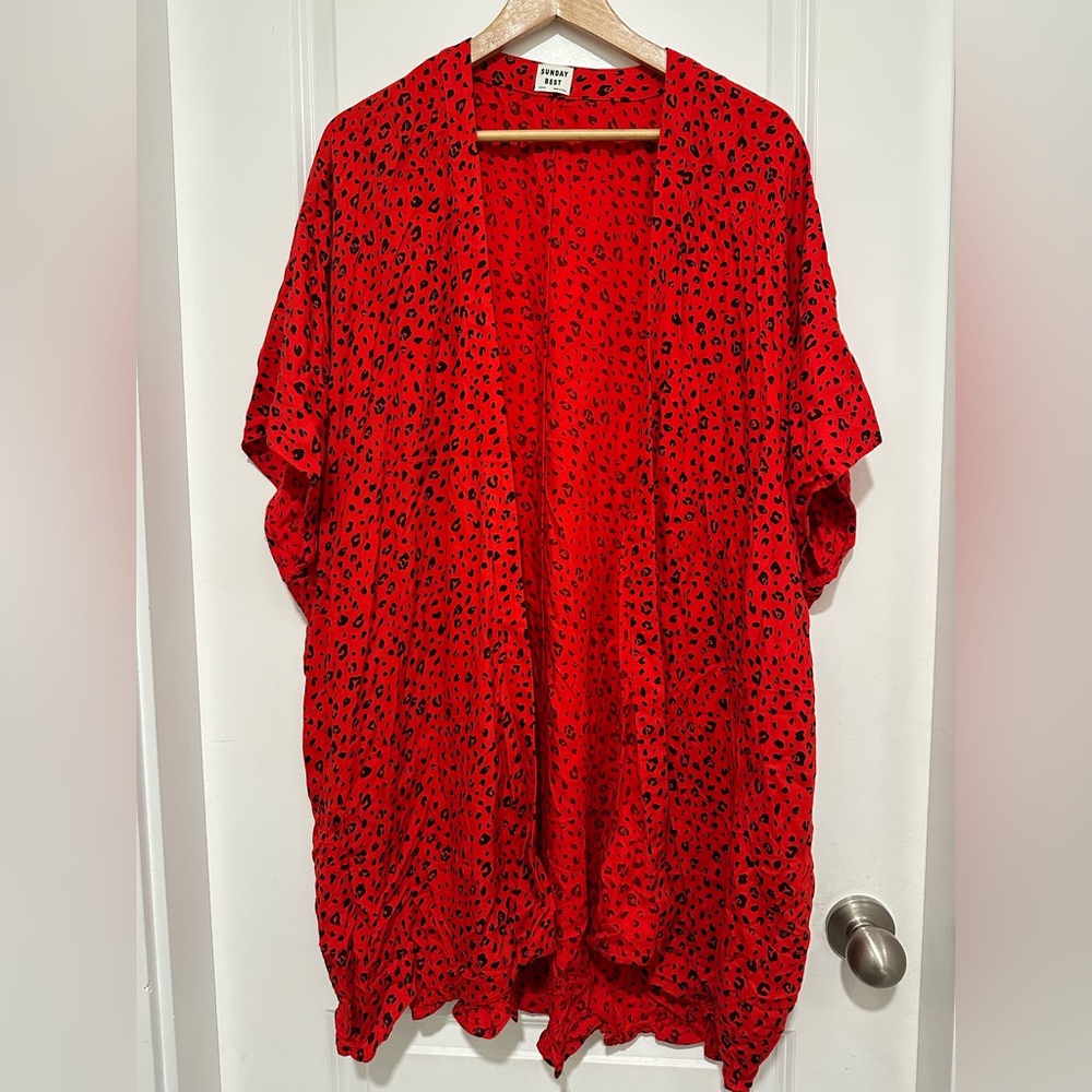 Aritzia Sunday Best  Red Animal Print Open Cardigan Kimono  Oversized Fit